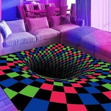  Neon 3D Vortex Illusion Rug Large Blacklight UV Reactive Visual Optical AUCTION