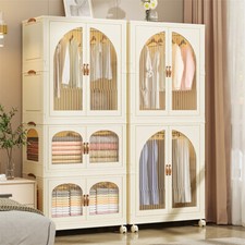 Wardrobe Closet Children Folding Plastic Wardrobe Storage Box On Wheels w/ Doors