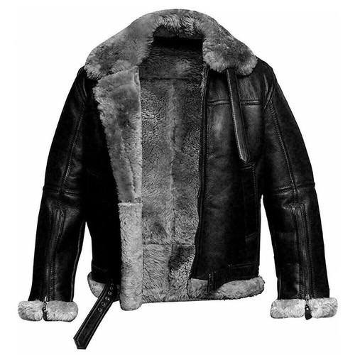 Mens real leather bomber fur - real,