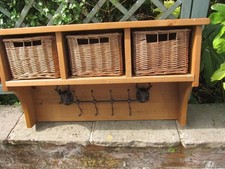 Hartford Pine Coat Rack with 3 Storage Baskets Hallway 4 stag coat hooks