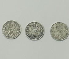 British Silver Coins 0.925 Three-Piece Set 3 Pence