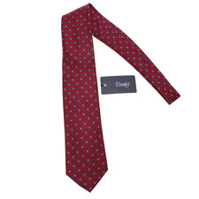 Drake's NWT Neck Tie in Red with Blue & White Floral Print 100% Silk
