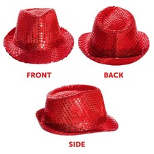 Red Sequin Trilby Hat - Sequin Fedora Hat - Perfect for St George, Theatre Uk