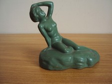 A Vintage Ceramic Art Deco Green Figure Of A Poised Lady