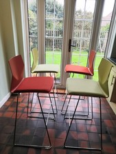 4 X High Back Retro Polished Chrome Kitchen Breakfast Bar Chairs