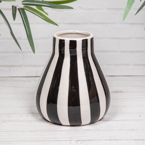 Black white striped vase - white,