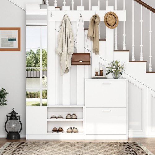 Mirror coat rack with shoe - coat,