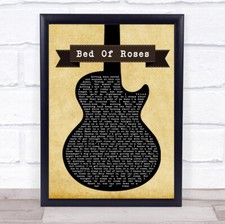 Bed Of Roses Black Guitar Song Lyric Quote Print