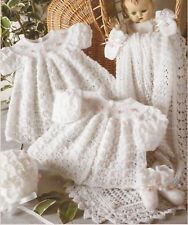 Baby Layette Jacket Dress Shawl Bootees Bonnet Knitting Pattern 3ply 12-18"1020