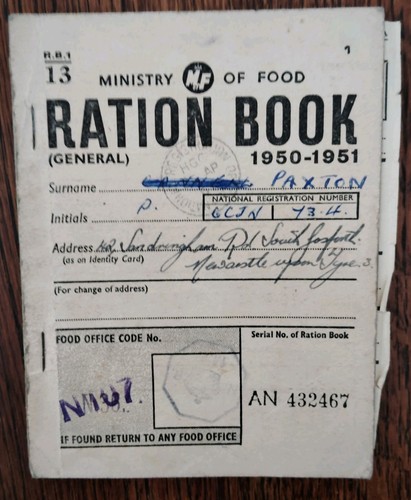 Ministry food ration book - of,