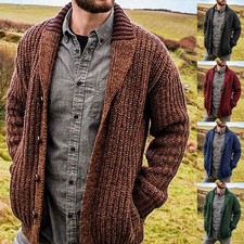 🔥Hot Winter Mens Warm Cardigan Sweater Cable Knit Button Cotton Sweater Pockets