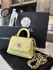 CHANEL Coco Top Handle mini Bag Pastel Yellow BNIB Rare Colour Caviar Leather