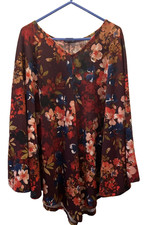 KIM & CO 2XL/3XLBurgundy floral 3/4 sleeve Loose Jersey style Top