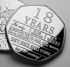 18th Birthday Silver Commemorative Coin. Gift/Present/Son/Daughter. 18 Years