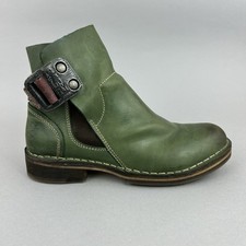 Fly London Green Ankle Strap Biker Bootie Sloughy Rider Chelsea Boots EU37 UK4