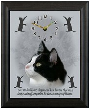 Black and white cat gift christmas present xmas clock wall or freestanding