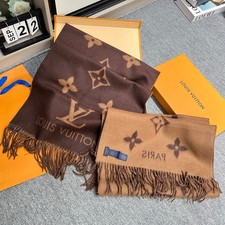 LV Reykjavik Cashmere Scarf Dark Brown Monogram Design