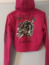 Ed Hardy Women's Cropped Graphic Print Zip Up Hoodie Size S BNWOT Red Y2K