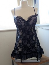 Hunkemoller Cami With Suspenders In Black Lace Size Small Excellent Condition