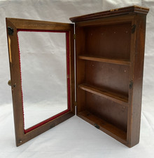 Wooden display cabinet- wall mounted - glass fronted - light weight- 2 shelves