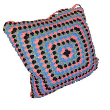 Genuine Vintage Crochet Granny Squares Cushion Cover & pad - Retro campervan