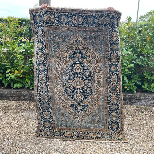 Blue wool area rug antique - wool,