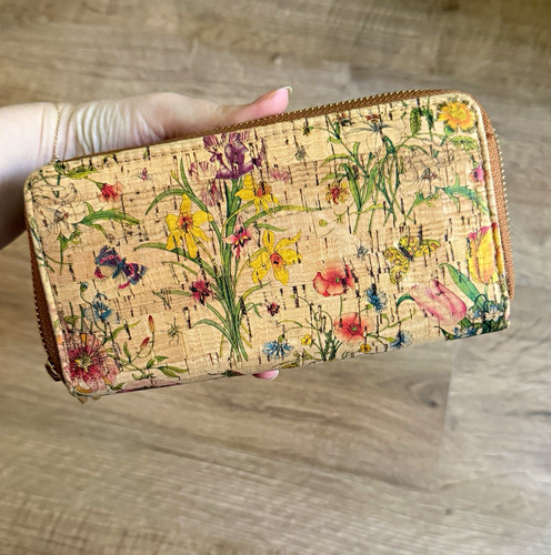 Floral beige faux - floral, leather