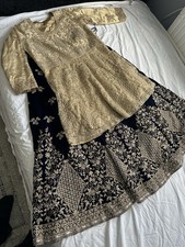 Indian Lehenga Gold Blue Size