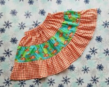 NEW GIRLS SUMMER GINGHAM & FLAMINGOS  FRILLY RUFFLE SKIRT. AGE 6-9. QUIRKY.