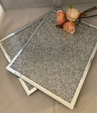 Set of 2 Crushed Crystals Mirrored Glass Placemats Diamante Table Mats Square