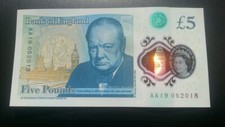 aa19 052018 5 pound note. Unc 