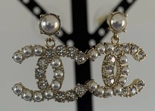 Chanel Crystals & Faux Pearls Interlocking CC Stud Earrings - READ DESC PLS