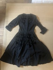 Original 1950s Black Dress Vintage Swing Handmade Velvet Paris 10 12 Skirt Suit 