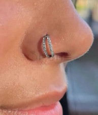 Double Crystal Nose Ring Surgical Steel Helix Septum Cartilage Hoop Piercings