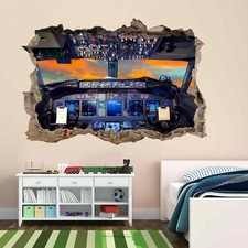 Airplane Cockpit Wall Sticker Mural Decal Kids Bedroom Home Office Decor BL17