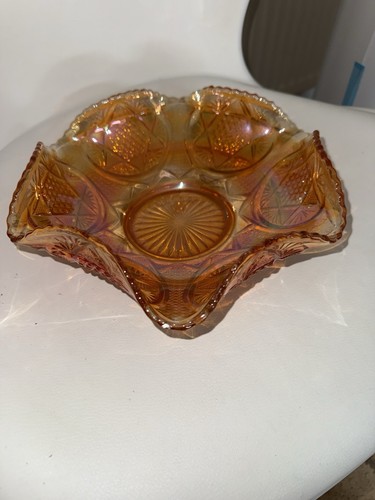 Marigold carnival glass bowl - glass,