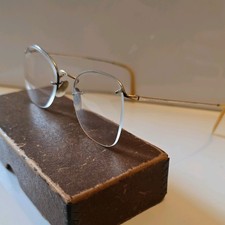 VINTAGE Round EYE GLASSES  12K Gold Filled Bifocals Wire cardboard Case good con