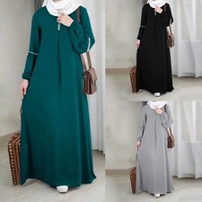 Muslim Women Abaya Jilbab Kafton Long Dress Maxi, Casual Arab Islamic Solid Abay
