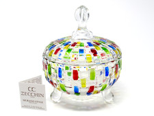 Beautiful Murano Glass Italian Art Glass Pezzato Bowl & Lid & Authentic Label