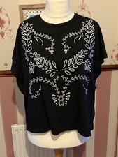 Ladies Embroidered Black Top Size 14 New