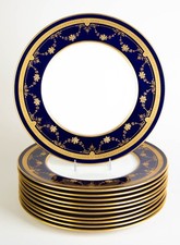 Lenox Cobalt Blue Gold Encrusted B10 Large Dinner Plates Set of 11 Antique #1326