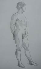 Pencil academic style life drawing after Allyn Cox Standing Nude Male