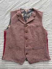 Gibson Vintage Style Tweed Wool Red Burgundy Waistcoat Size 40 New