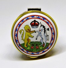 STAFFORDSHIRE ENGLISH ENAMEL BOX - LION & UNICORN - ROYAL BEASTS - UK - FLOWERS