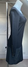 TED BAKER Long sleeve Black Dress Tunic Silk Trim Zip Pockets Zip Cuffs Size 2