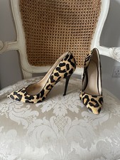 Women’s High Heel Leather Leopard Print Pony Skin Court Shoes Size 6 EUR 39