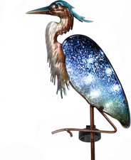 Garden Ornaments Outdoor Gifts for Christmas, Decorative Glass Blue Heron Solar 