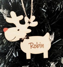 Personalised Rudolph Reindeer Christmas Tree Decoration - Wooden