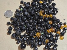 Huge Job Lot Vintage Glass Beads Mainly Black Multi Faceted, Also Amber, green