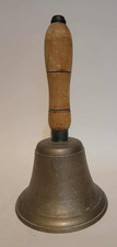 Vintage Brass School Bell with Turned Wood Handle. C1940's, 9" 22.5cm Very Loud!